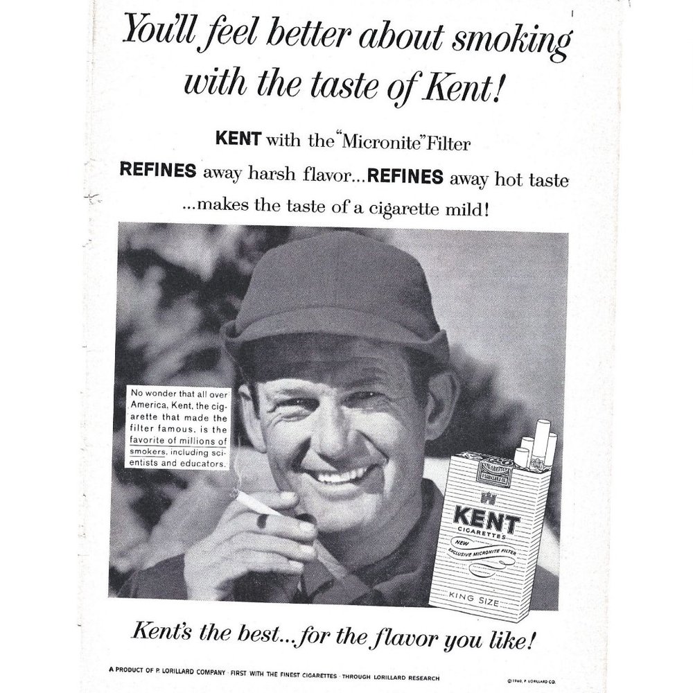 Kent Cigarette Ad 1960s Vintage Print Ad 9 inch